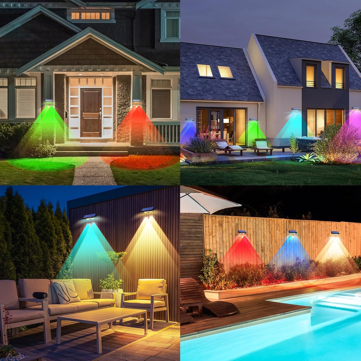 TECKNET Solar Fence Lights - 12 Pack LED Outdoor Lighting, IP66 Waterproof, Warm White & RGB Colors for Deck, Patio, Pool, and Backyard