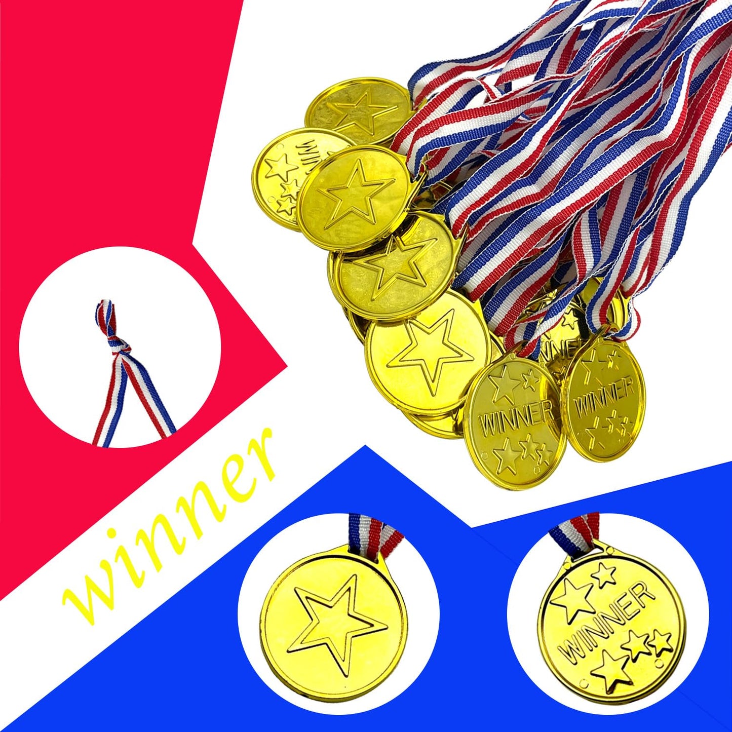 Oisinlas 50 Pcs Gold Plastic Winner Medals Award Medals for Kids School Sports, Soccer Competitions, Games, Talent Show, Gymnastic, Party Favors, Dress Up or Celebration Souvenir