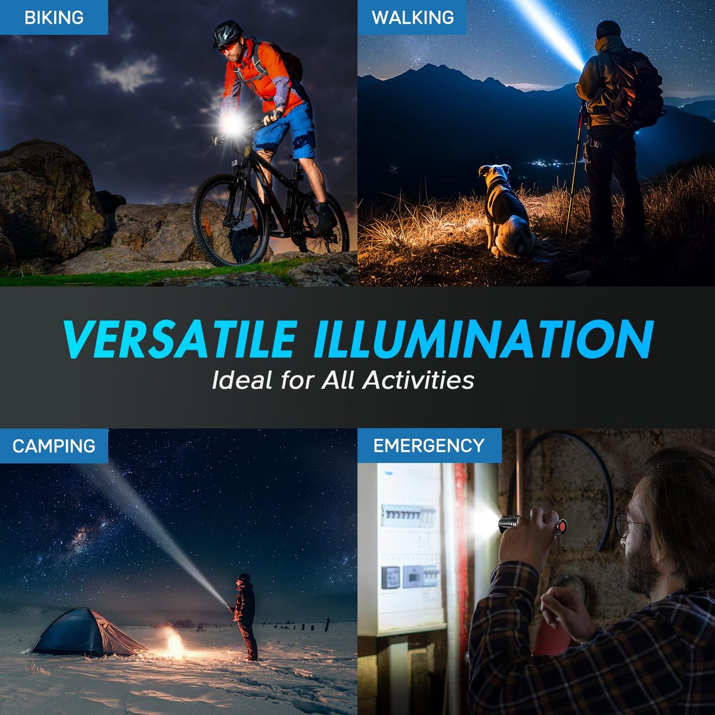 WdtPro LED Flashlight High Lumens SR2000 Pro, 4 Pack Brighter Tactical Flashlights with 5 Modes & Zoomable, Powerful Mini Flash Light for Emergency, Camping, Hiking (Black)