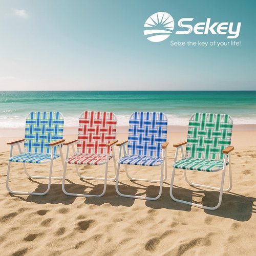 Sekey Camping Chair, Beach Chair for Adults with Highback, Folding Lawn Chair with Webbed Airflow Mesh, Patio Chair with Rust-Proof Coating, Webbed Lawn Chair for Outdoor, Fishing, Backyard, Green