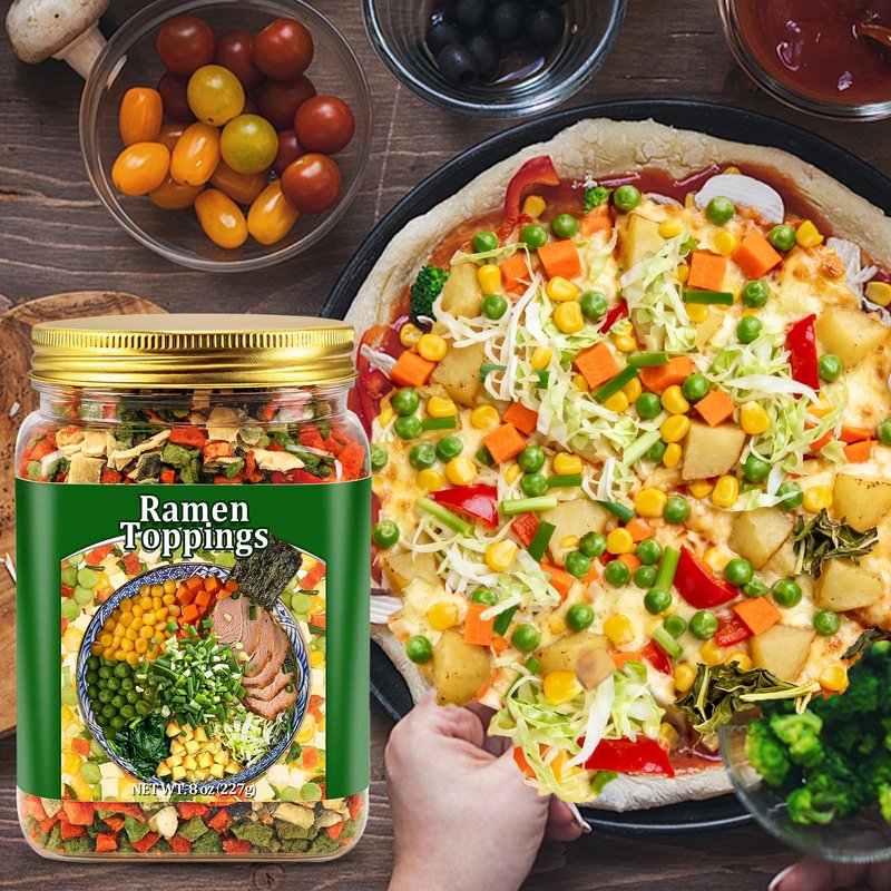 8oz Dried Ramen Toppings, 9 Dehydrated Vegetables for Instant Noodles & Miso Soup, Plant-Based Add-Ins for Chicken Soup, Veggie Salad & Vegan Ramen - Clean Label, Quick Prep