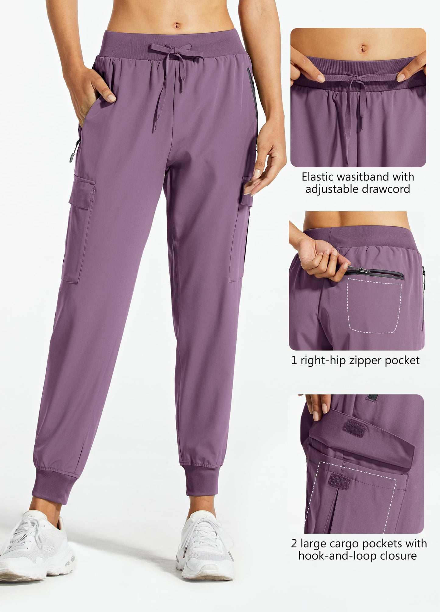 Libin Women's Hiking Cargo Pants Quick Dry Joggers Travel, Vintage Purple L