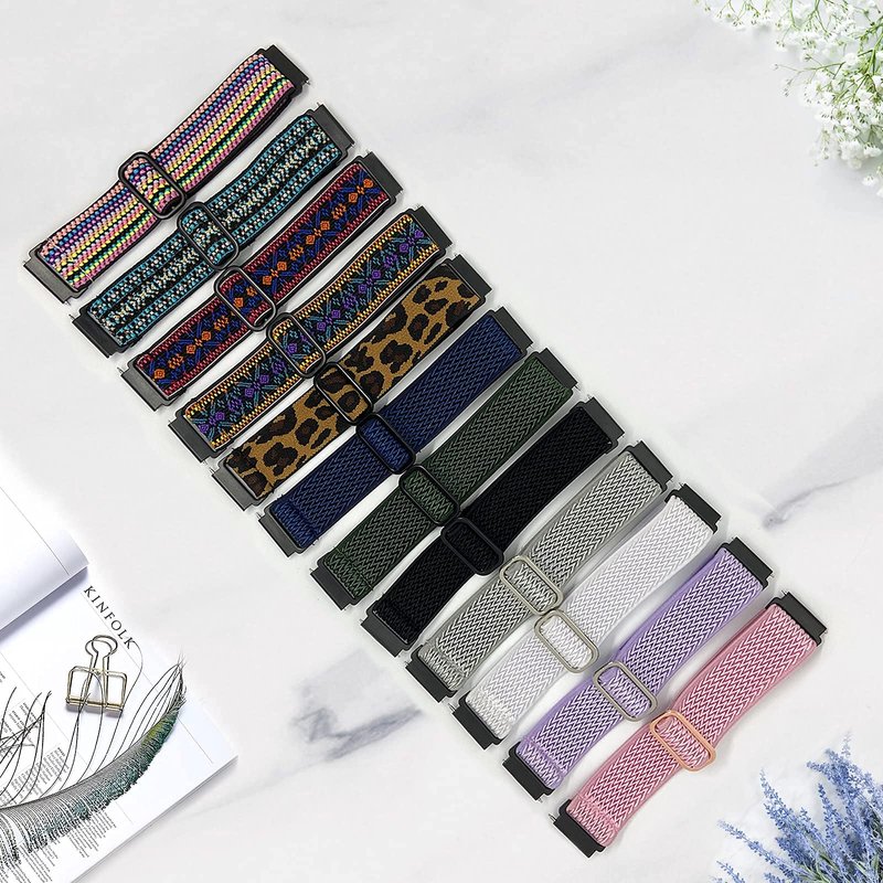 BOTNUW 4 Pack Elastic Bands - Compatible with Fit bit Versa 2, SE, Lite Wristbands - Soft Loop Nylon Adjustable Stretchy Replacement Straps for Women and Men