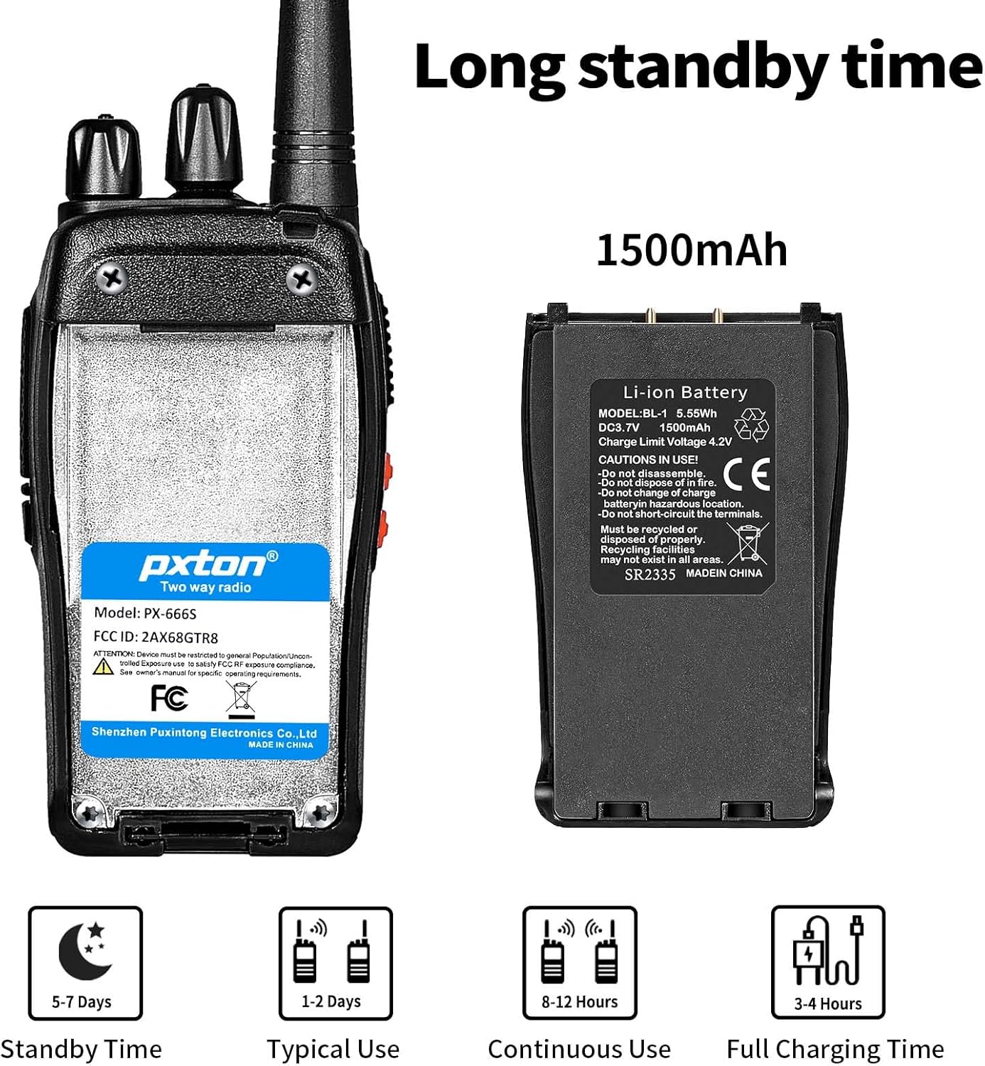 Pxton Walkie Talkies - 666S Long Range Rechargeable Two-Way Radios with Headphones | VOX, Noise Reduction & Flashlight (2 Pack)