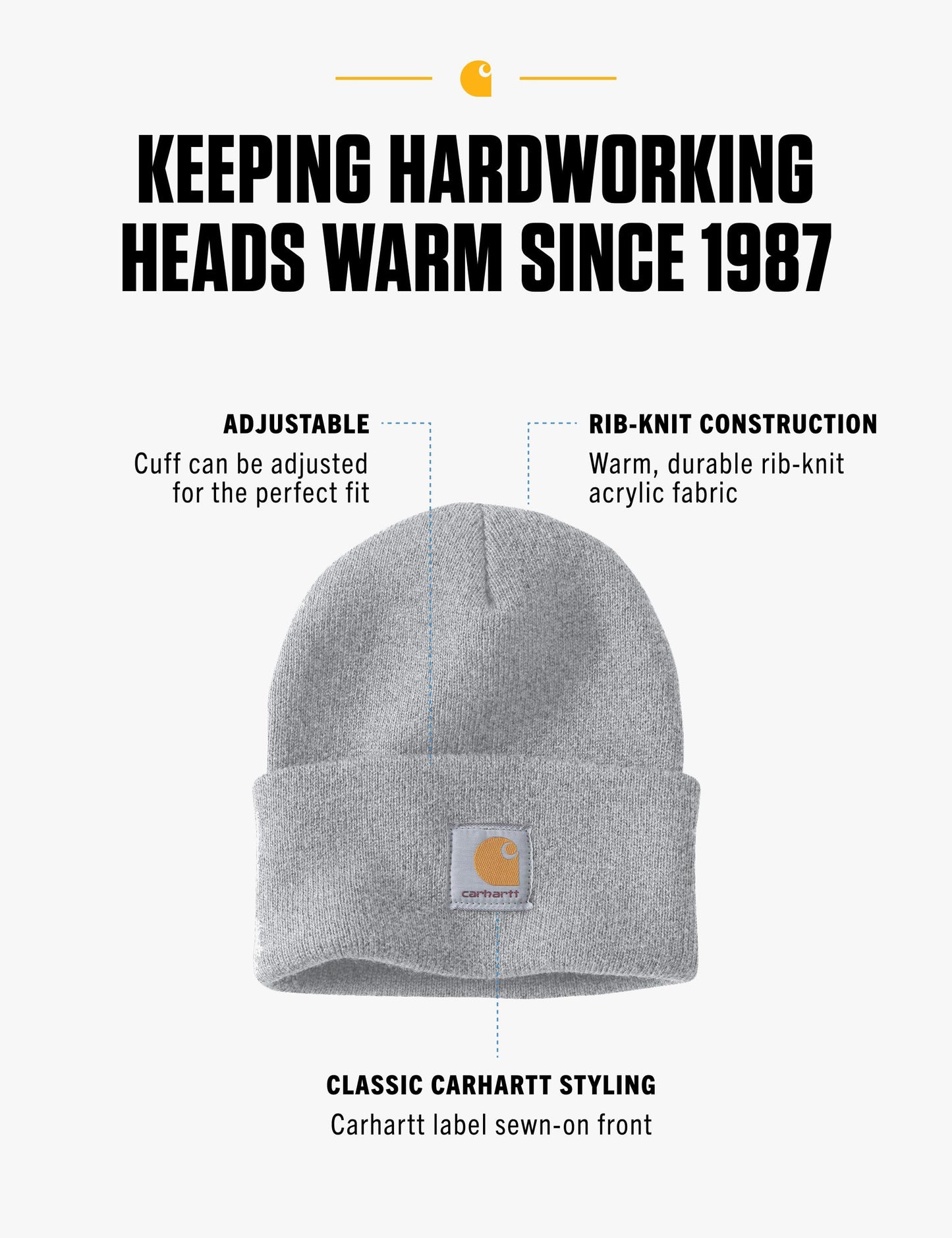 Carhartt Men's Knit Cuffed Beanie, Heather Grey, One Size
