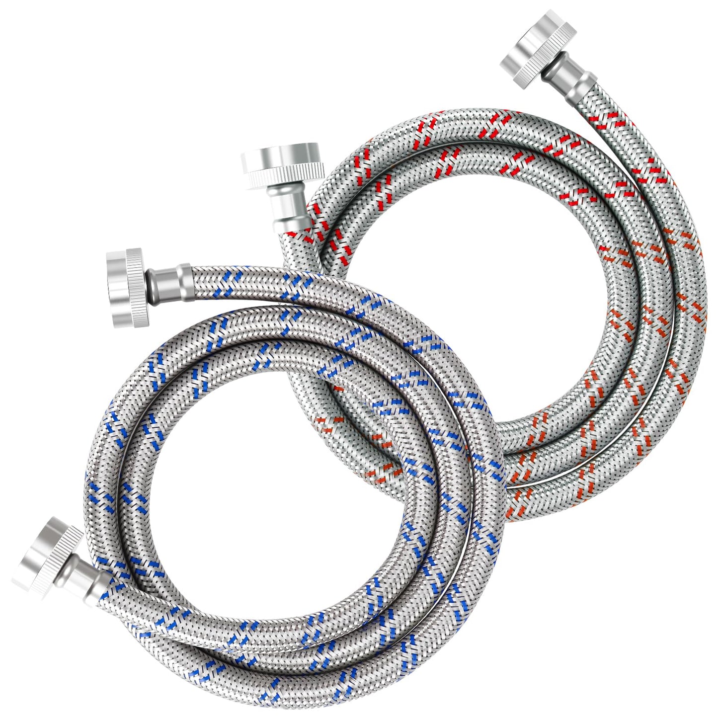 Gecyfit 4 FT Washing Machine Hoses, 2 Pack Premium Stainless Steel Washer Hose, Explosion-Proof Durable Hot & Cold Water Supply Lines, Perfect Fit Washer Connection Hoses for All Washing Machines