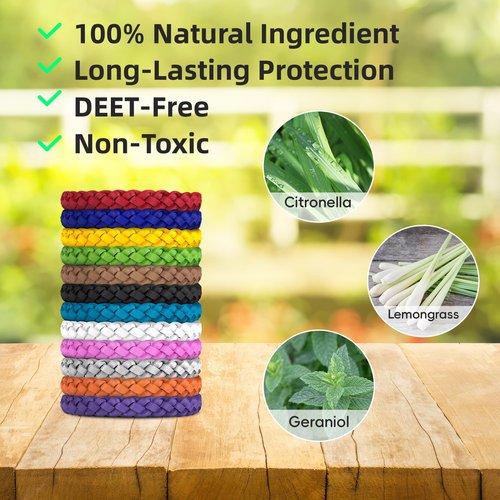 BuggyBands 12 Pack Mosquito Repellent Bracelets, DEET-Free, Individually Wrapped PU Leather Insect & Bug Repellent Wrist Bands
