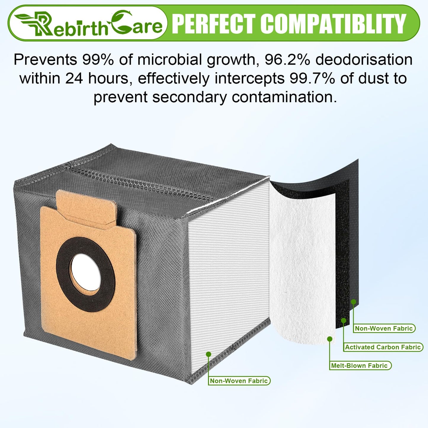 Rebirthcare 12 Pack X8 Pro Dust Bag Compatible with Eufy Clean X8 Pro X10 Pro Omni Robot Vacuum Self-empty Station 2.5L Large Capacity Replacement Bag