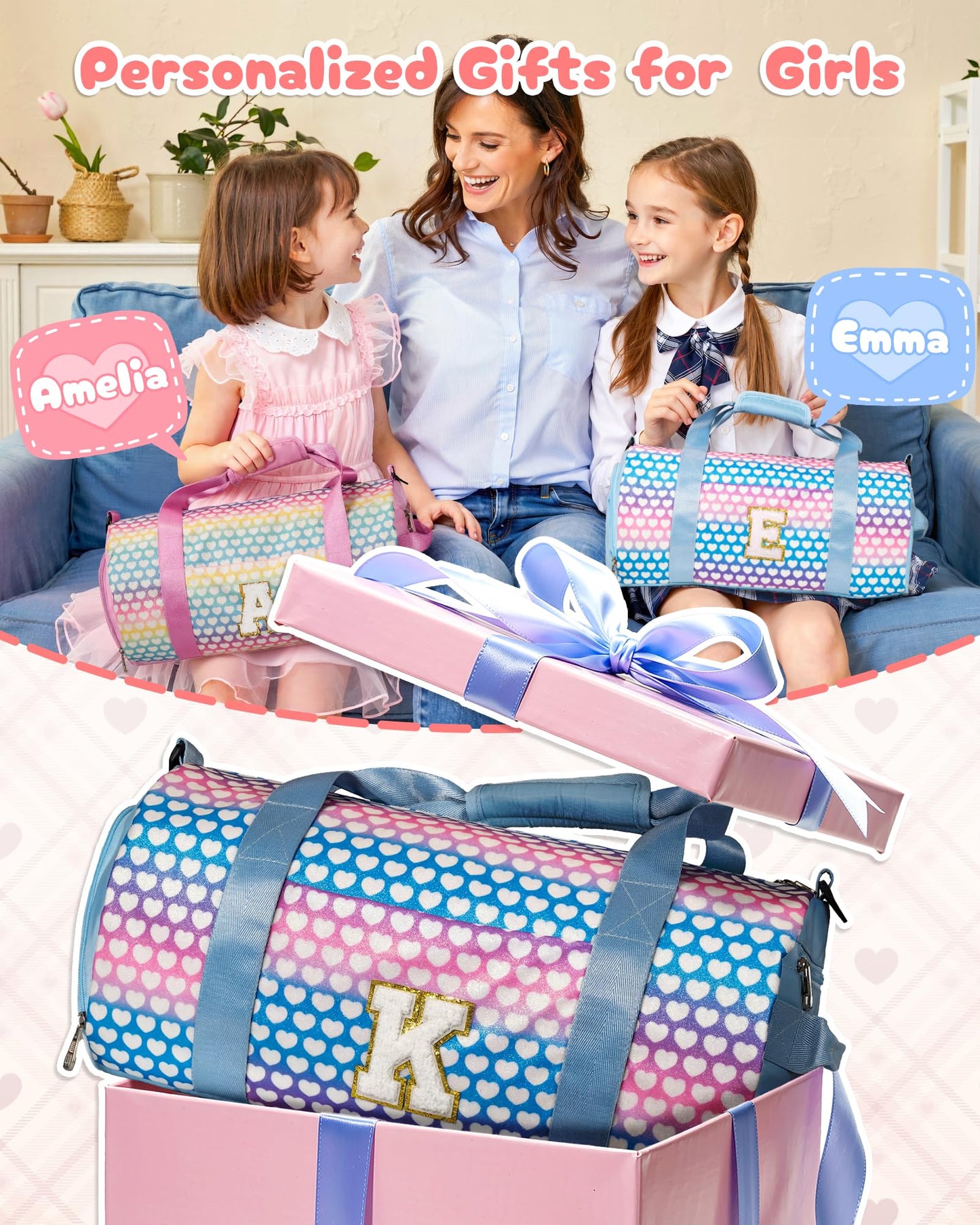 Vogewood Gift for 9 Year Old Girl, Girls Travel Duffle Bag, Dance Duffle Bag with Makeup Pouchinitial Kids Overnight Weekend Bag with Shoe Compartment, Teen Girl Gifts, Birthday Gift (Letter O)