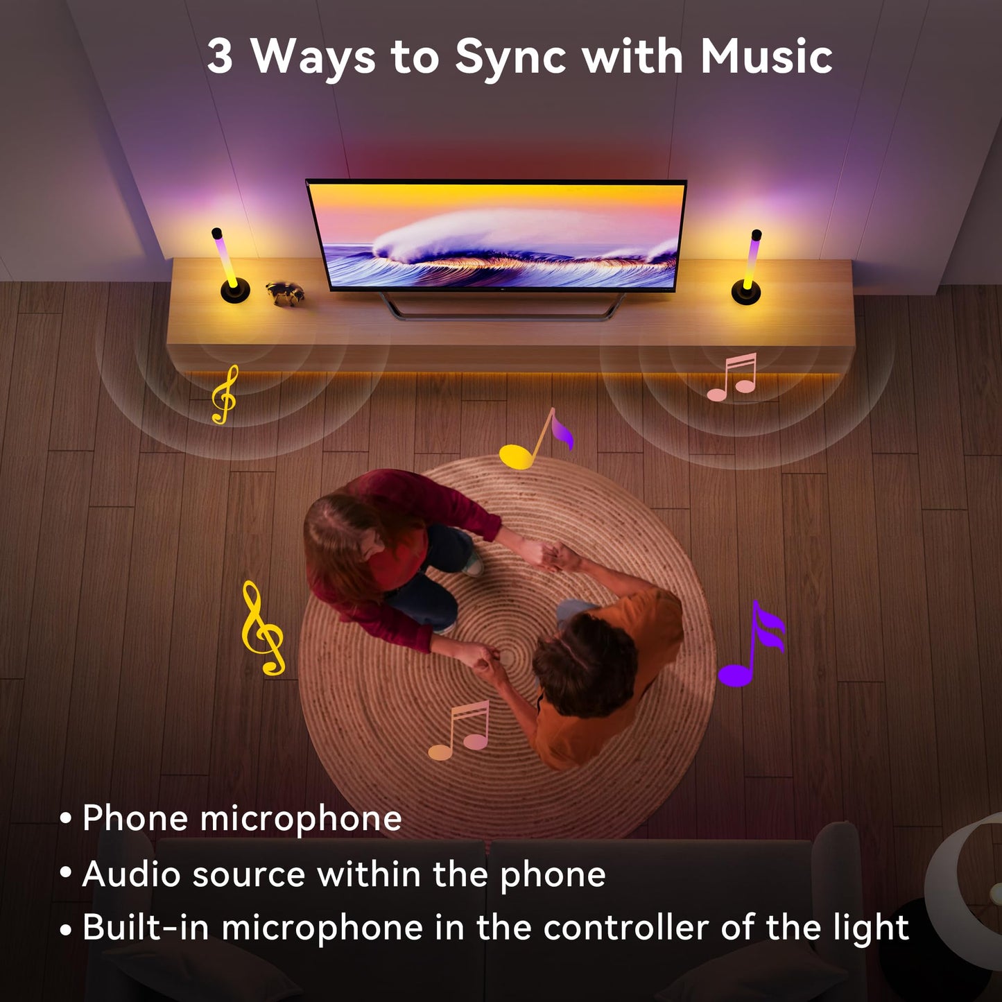 Ledagic Led Light Bar with Music Sync, Color Changing TV Backlight App & Remote Control, IC+RGB & W Smart RGB Light Bar, USB Powered Led Lights for TV, PC Room Monitor Backlight Gaming Accessories