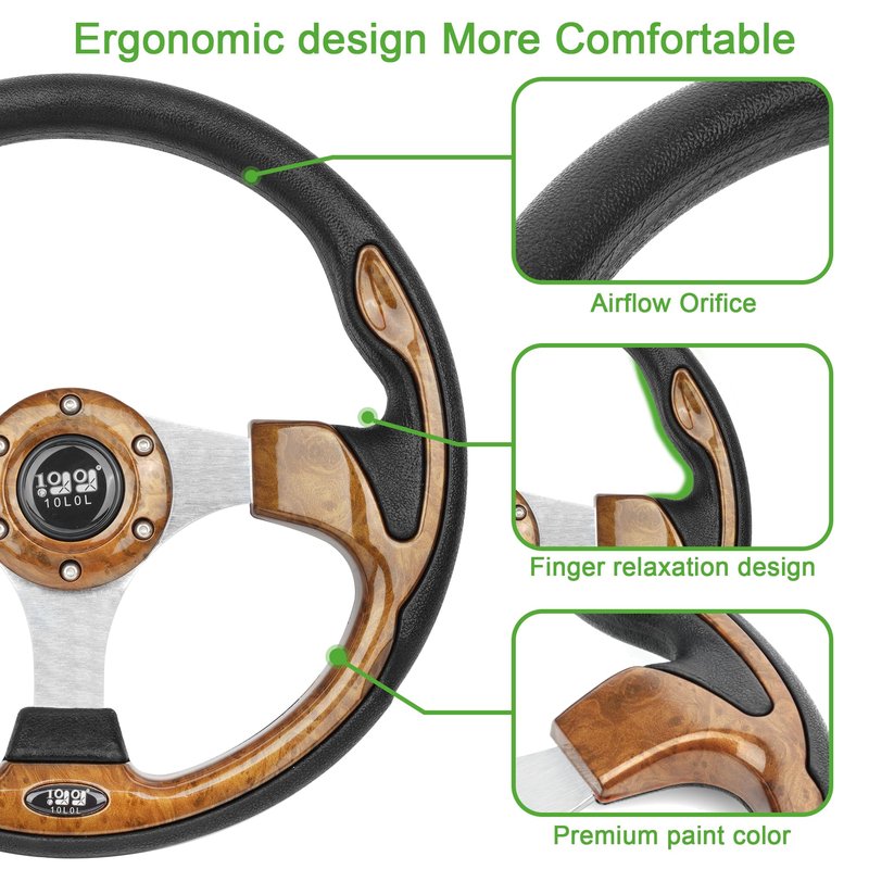 10L0L Universal 12.5 inch Golf Cart Steering Wheel for Yamaha G29 Drive, EZGO TXT RXV, Club Car DS Precedent and Others