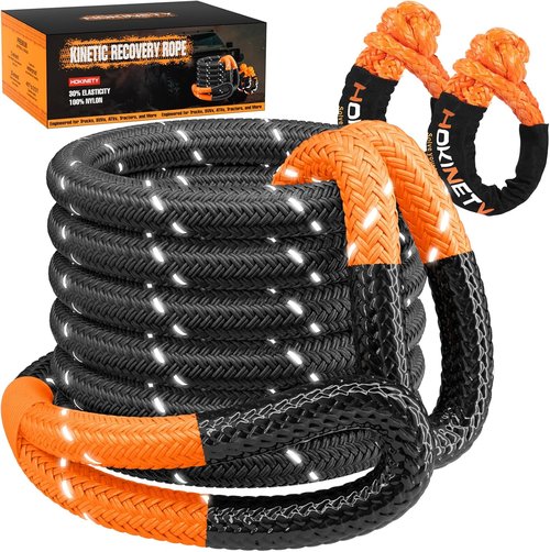Kinetic Recovery Tow Rope - Heavy Duty 30FT Snatch Strap Kit with Reflective Design | 55,000LBS Capacity - Black