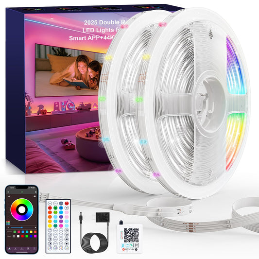 LED Lights for Bedroom, 2025 Double Row 100FT 960LEDs RGB Strip Lights Music Sync Color Changing LED Lights, APP+44Key Remote Control Timed Dimming for Bedroom Home Decor(2Rollsof50FT)