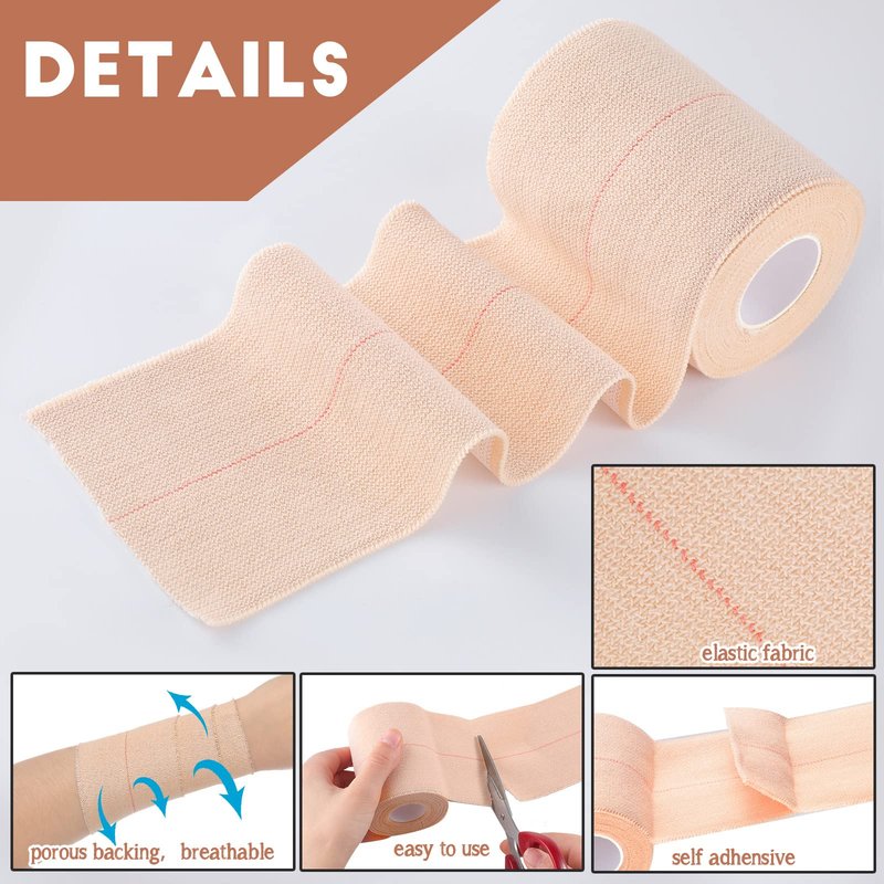 Tondiamo 8 Rolls Elastic Tape Adhesive Elastic Tape Self Adhesive Bandages Wrap Flexible Stretch Bandages Athletic Sports Skin Strips for Sports Ankle, Knee and Wrist Animal Pets (4 Inch X 5 Yard)