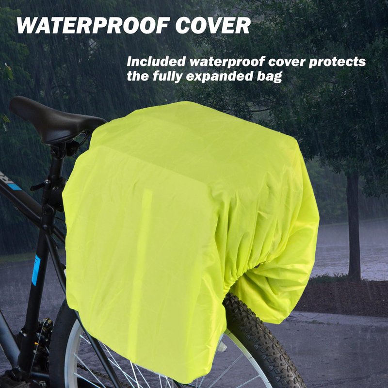 Lumintrail Bike Rear Rack Trunk Bag 34L - Expandable Pannier Bags for Bicycles - Waterproof Rain Cover Included