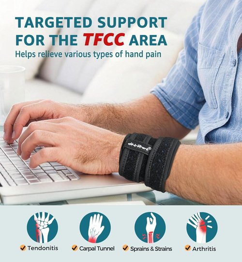 HiRui Wrist Brace - Adjustable Support for TFCC Tears & Carpal Tunnel Relief | One Size (Black)
