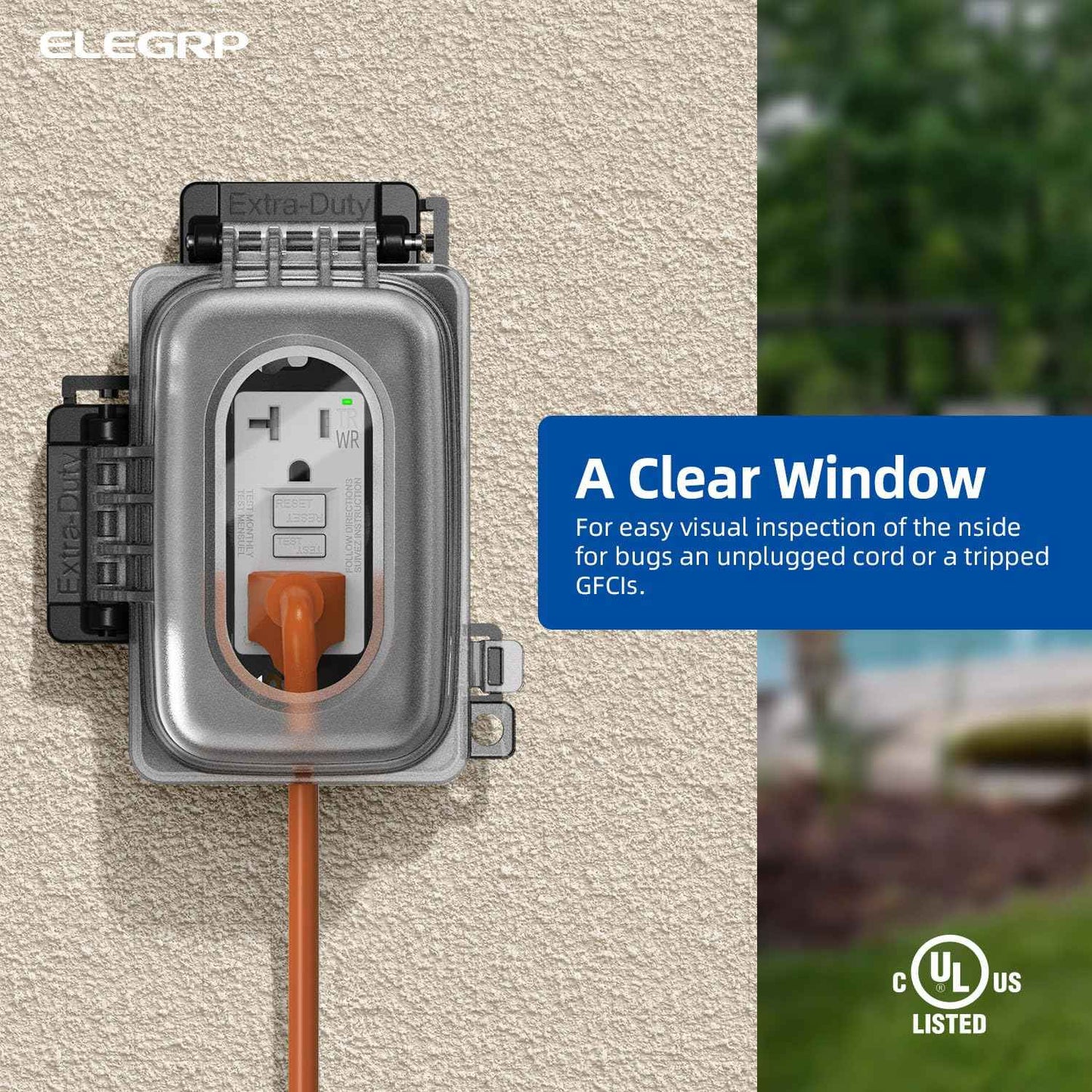 ELEGRP 2 Pack Weatherproof Outdoor Outlet in-Use Cover, Horizontal/Vertical Mount, Heavy-Duty Clear Cover for GFCI/Decorator Receptacles, Standard 1-Gang, UL/CUL Certified
