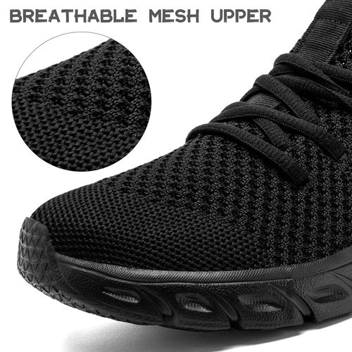 IQYNAM Running Shoes for Men Women Tennis Walking Slip on Unisex Slip-Resistant Work Shoes Breathable Athletic Workout Gym Black Sneakers Size Women 12/Men 11