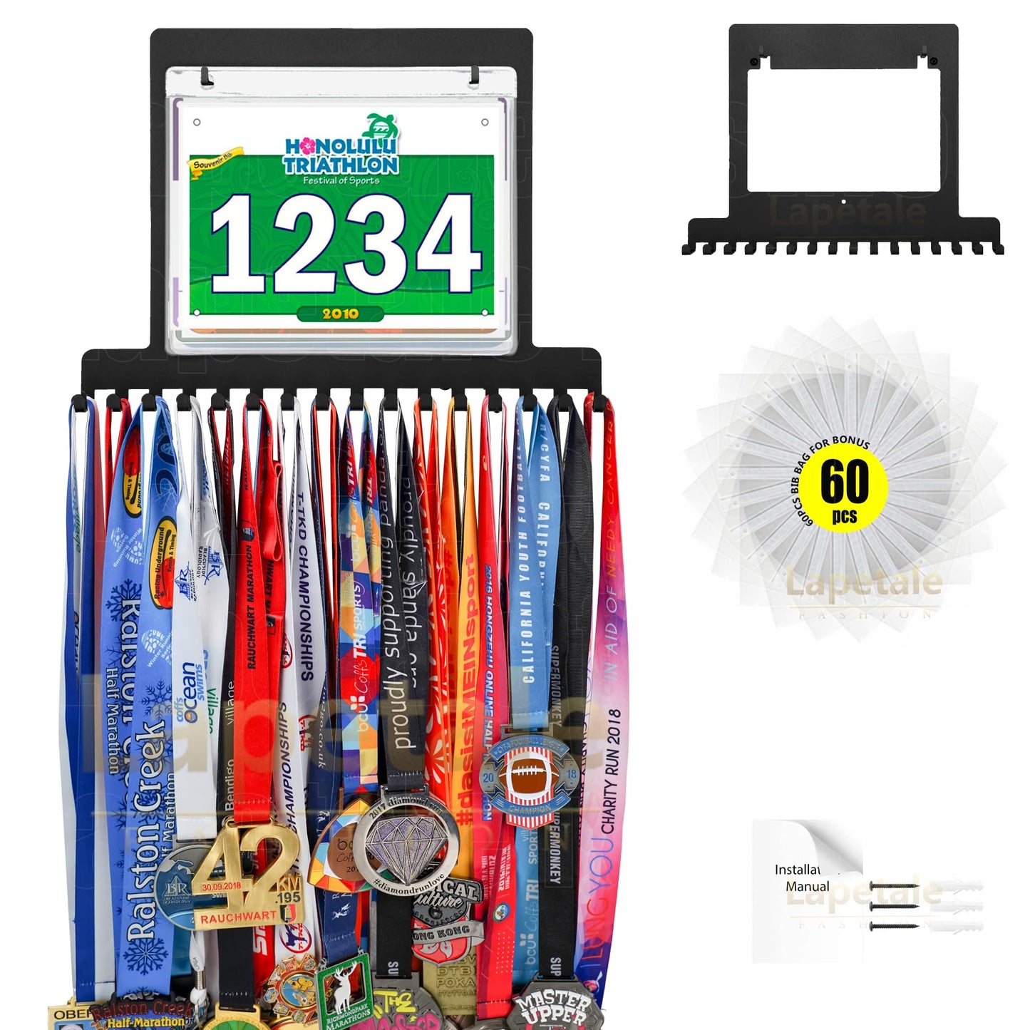 Lapetale Fashion Race Medal Holder Wall Hanger,Marathon Medal Display and Runner Medal Hanger Display,Bib Running Medal Display, Running Medal Hanger Display,Medal Holder for Wall,Gifts for Runners