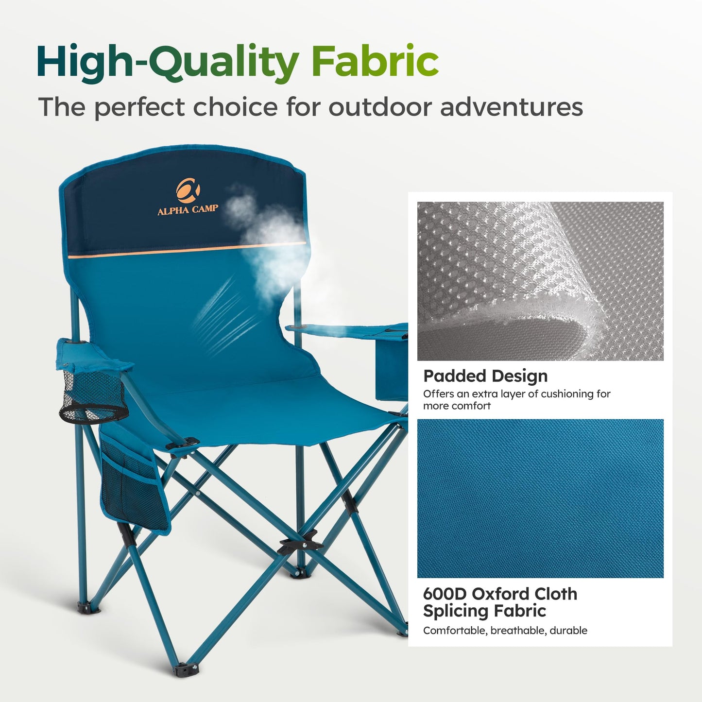 ALPHA CAMP Folding Camping Chairs for Adults Lawn Chairs Outdoor Chairs Support 250 LBS Portable Camp Chairs with Cup Holders Cooler Pouch for Outdoor, 2 Pack