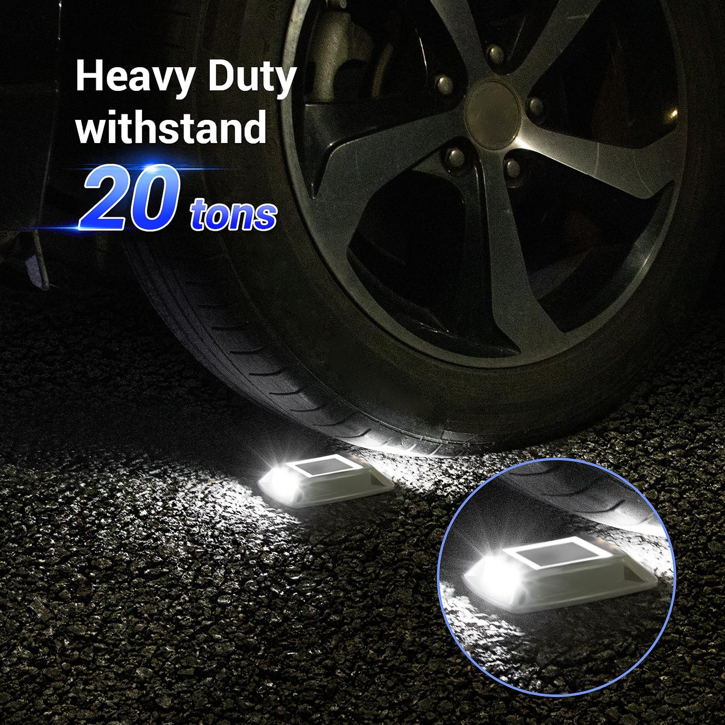 Solar Driveway Lights 12 Pack, Solar Powered IP68 Waterproof Dock Lights, 4 LED Driveway Markers Deck Light for Dock, Pathway, Walkway, Sidewalk, Garden, Yard, Stair, Marine Use (White)