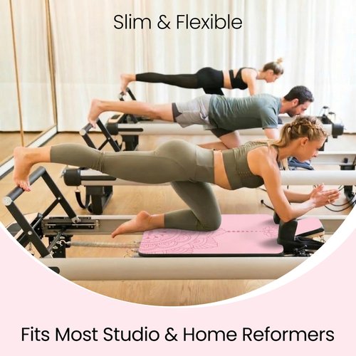 Atellya Pilates Reformer Mat With Grip Socks Women And Mesh Bag Bundle, Cover For Reformer, Non Slip Reformer Towel, Workout Mat For Yoga Socks With Grips Non Slip Pilates Mat (Pink)