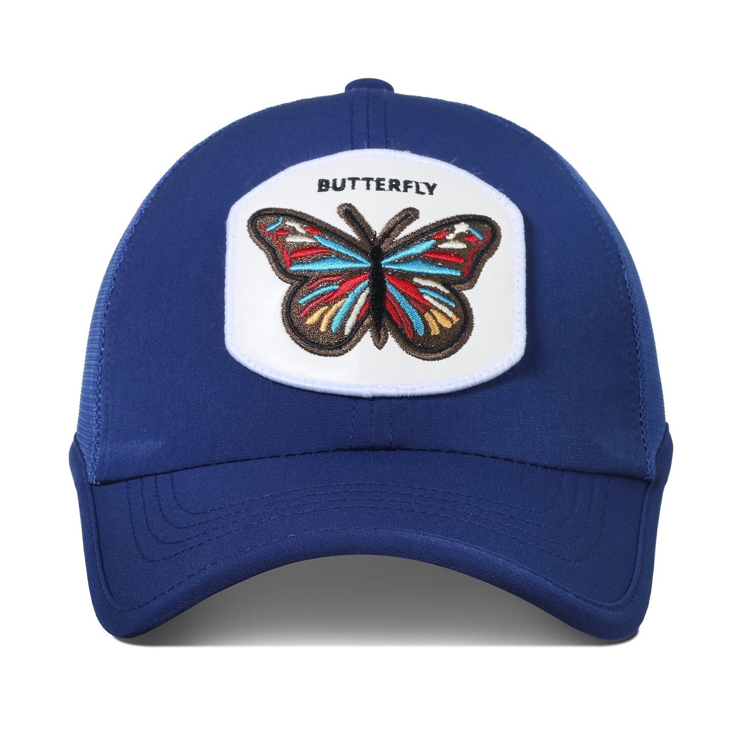 GADIEMKENSD Unstructured Sports Caps Mens Trucker Hat with Breathable Back Mesh Dad Hat Cool Womens Baseball Cap Embroidery Patches Plain Custom Hat for Outdoor Run Gym Working White Blue Butterfly