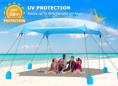Gorich Beach Tent - UPF50+ Sun Shelter with 8 Sandbags | Windproof Pop-Up Canopy for Family & Travel