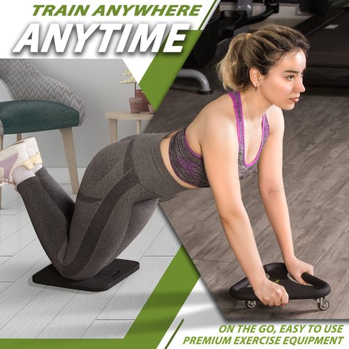 BODY RHYTHM Abdominal & Core Coaster Strength Workout Trainer, Ab Wheel Roller Exercise Machine with Knee Mat for Home Gym Workout Fitness. (Black)