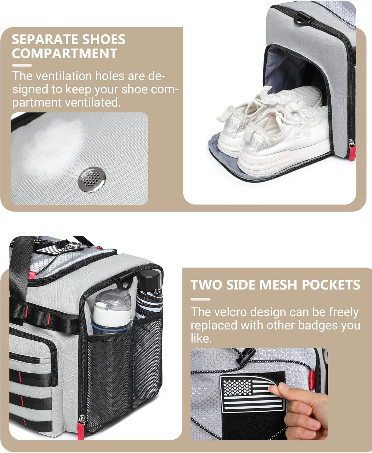 MCBD 45L Gym Bag | Versatile Duffle Sports Backpack with Shoe & Laptop Compartment - Grey