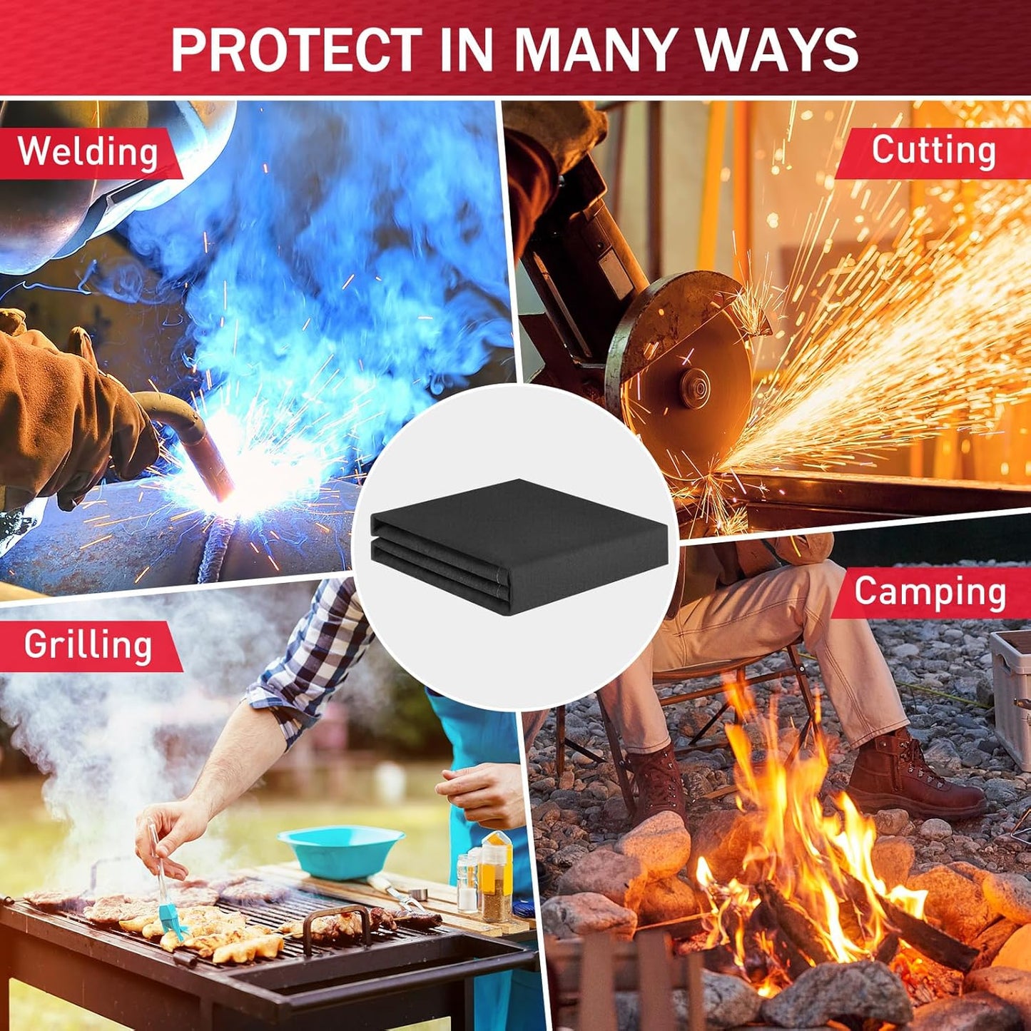 Heavy Duty Welding Blanket 4x6 ft - 1022°F Fire Resistant Fiberglass Insulation (2 Pack)