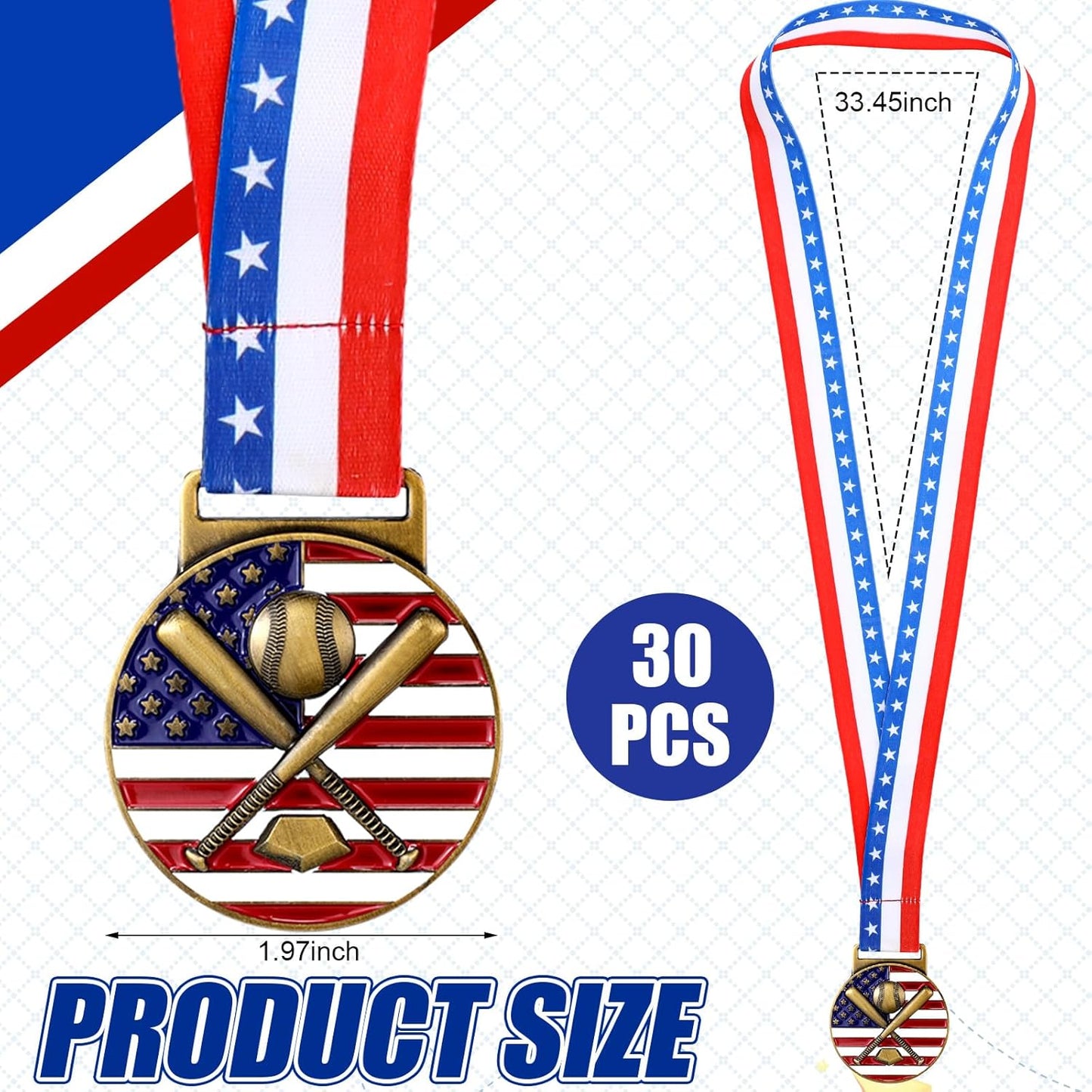 Regine Switzerland Gold Patriotic Medals - 30-Piece Bulk Set with Neck Ribbons & American Flag Design