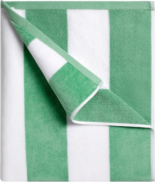 Cabanana Large Oversized Beach Towel - Soft Green Striped Cotton Pool Towel, 35 x 70 Inch