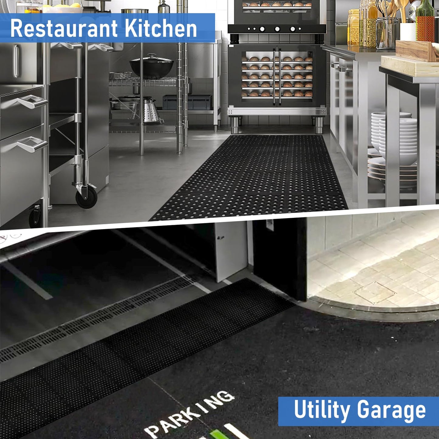 tonchean 82.6"x35.4" Commercial Anti-Fatigue Mat, Non-Slip Drainage Rubber Mat with Holes, Rubber Kitchen Mats for Floor, Restaurant, Door Mats Use Wet Area