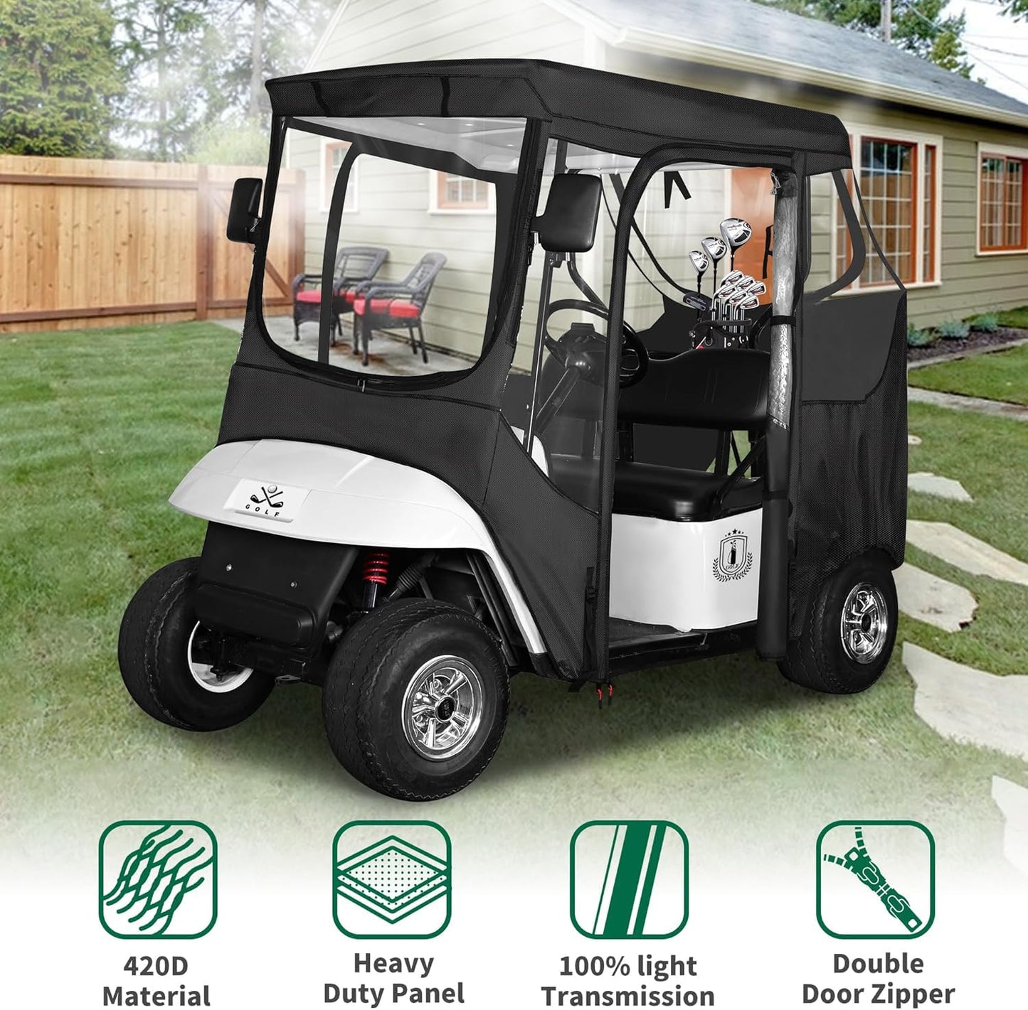 10L0L Golf Cart Enclosure Compatible with EZGO TXT RXV, Golf Cart Cover Waterproof Windproof Portable Transparent Storage Driving 4 Sided Enclosure
