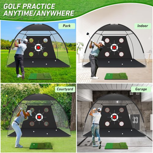 Zensouds Golf Net, 10x7FT with Golf Practice Mat, Hitting Aid Nets for Backyard Driving Chipping Training Swing with Targets Outdoor or Indoor– Gifts for Men/Dad/Him