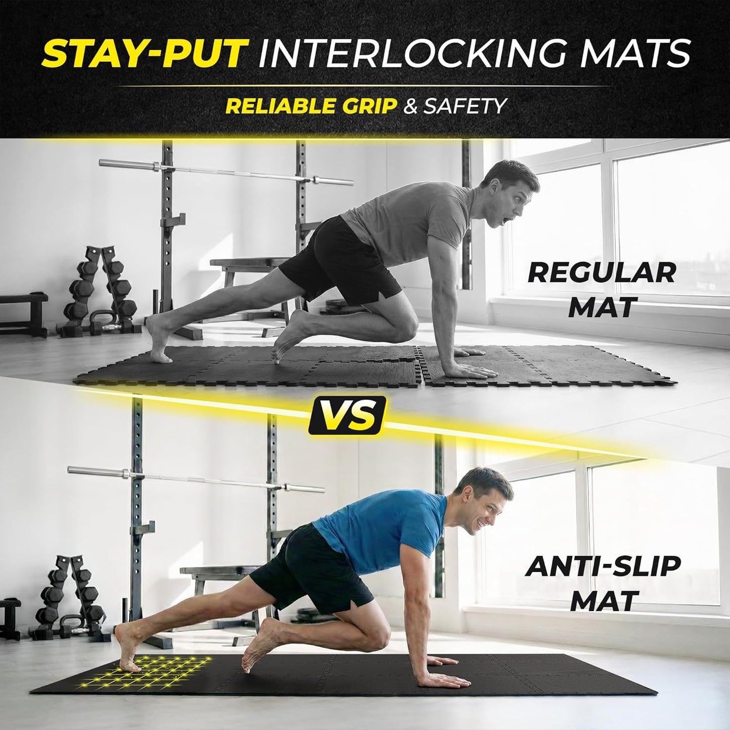BEMAXX Gym Mats Set - 18 Pcs EVA Interlocking Foam Floor Tiles | Protective 18 Sqft Workout Flooring (12.6"x12.6"x0.4")