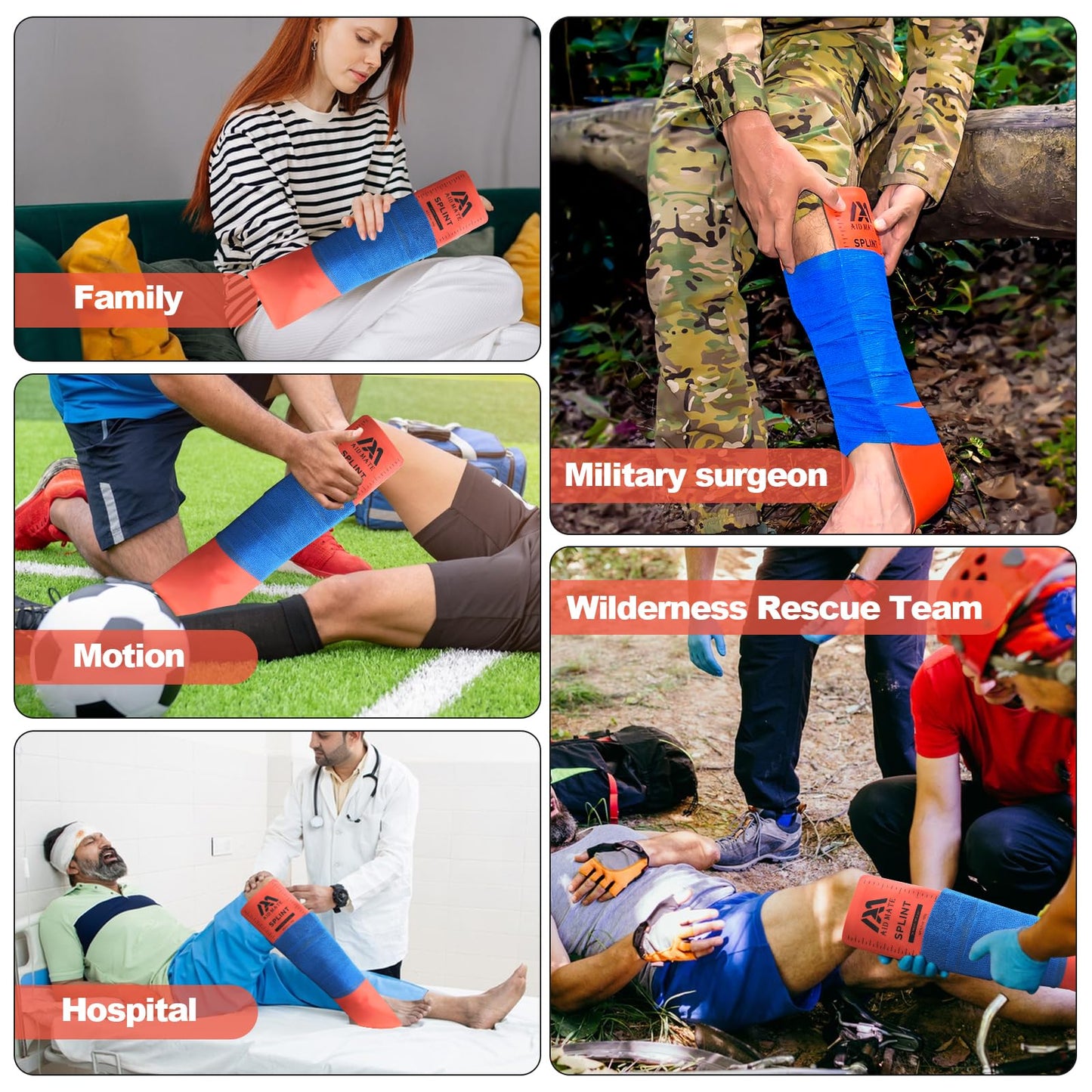AID MATE First Aid Splint Kit 36" x 4.3" - 2 Pack Emergency Bone Splint with Adhesive Tape, Fracture Support for Home Car Camping Hiking
