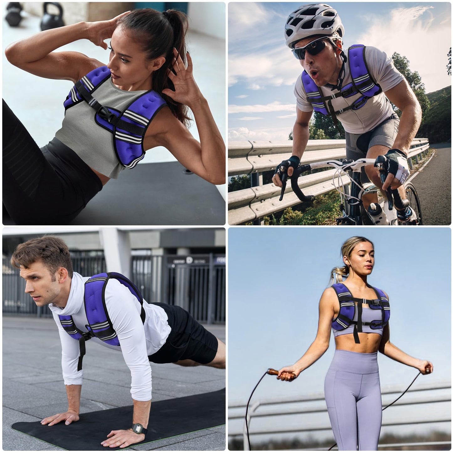 Zeerun Weighted Vest, 6lb/8lb/10lb/12lb/15lb/18lb/20lb/24lb/30lb for Men Women, Reflective Stripe Adjustable Buckle, Comfortable Durable Rucking Vest for Walking Running Strength Training, 6LBS-Purple