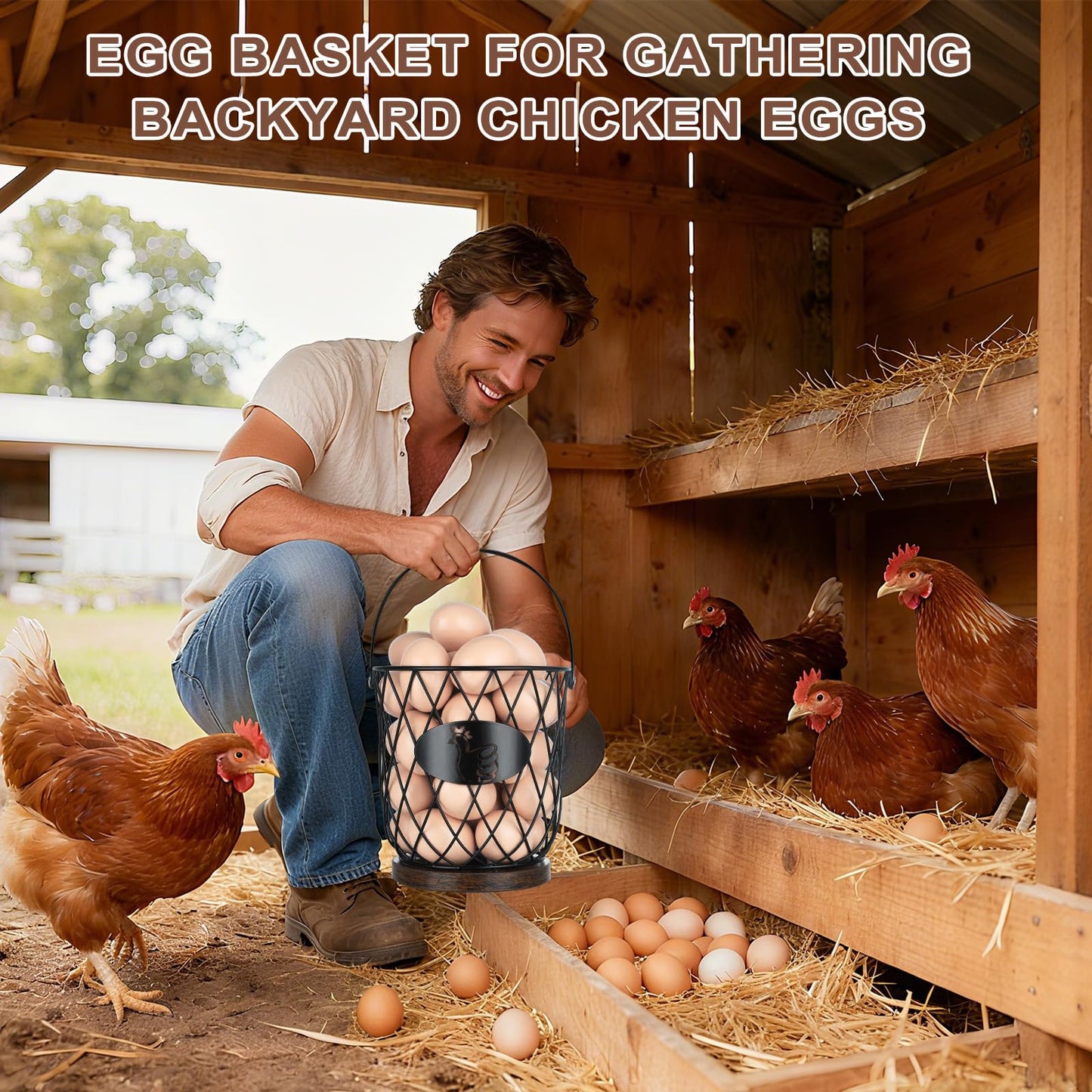 AOOHOOA Round Egg Basket for Gathering Fresh Eggs, Metal