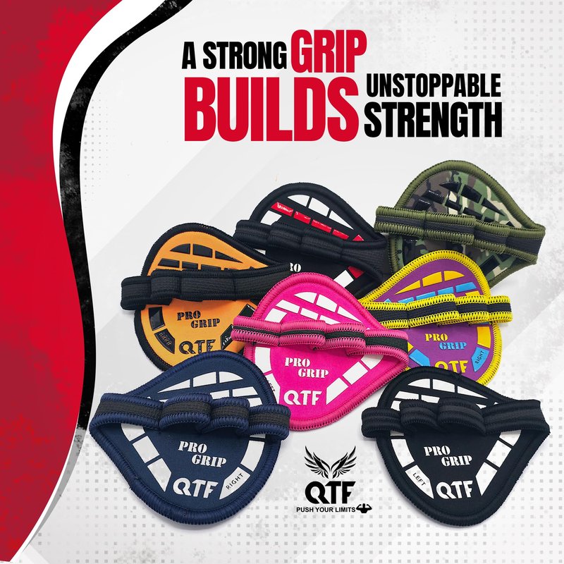 QTF Gym Grips Pads - Neoprene Gloves Gym Palm Protector Weight Lifting Grips Replacement of Workout Gloves Men and Women - Lifting Grip Pads for Weightlifting, Calisthenics & Pull Ups. (Black-Orange)