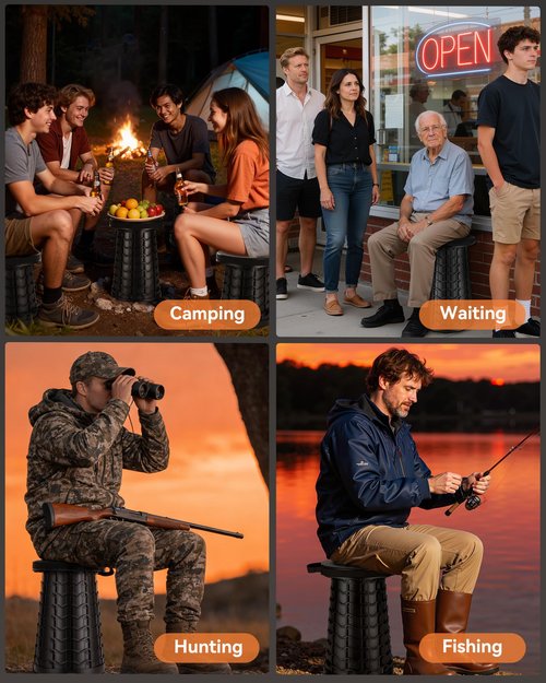 Collapsible Stool for Adults Adjustable Height - Portable Retractable Folding Camping Stool, Extra Tall and Wide Folding Chair, Heavy Duty Outdoor Essentials for Camping, Fishing, Waiting, Hunting