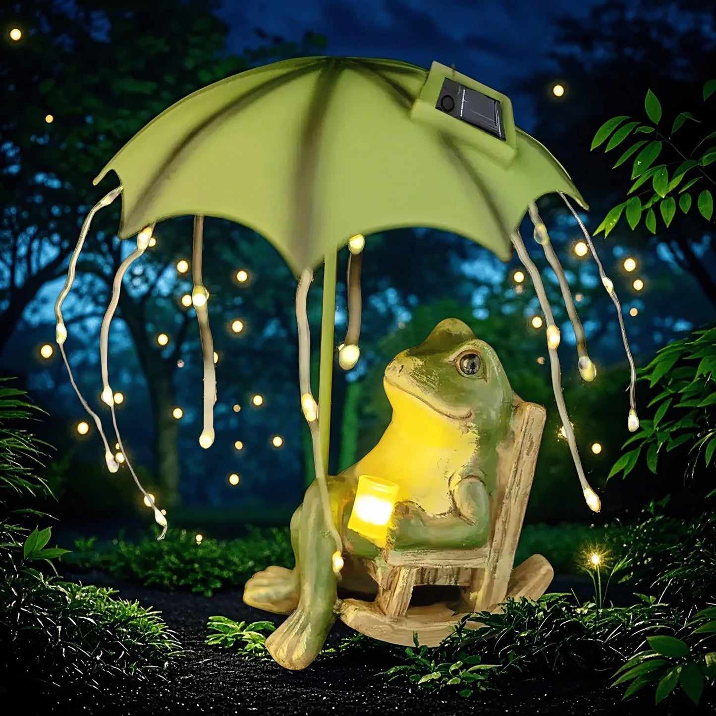 yiilead Frog Garden Statue, Solar Garden Frog Decor, Fairytale Courtyard Accessories Outdoor Figurine Lights, Art Housewarming Gift for Patio,Yard,Lawn Ornament