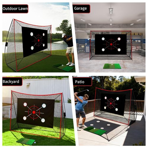 Golf Net, 10x7FT with Golf Practice Mat, Hitting Aid Net with Multi Targets Training for Backyard Driving Chipping Indoor Outdoor Use, 5-Ply Anti-Tear Netting & Carry Bag, Gifts for Men Dad Him Golfer