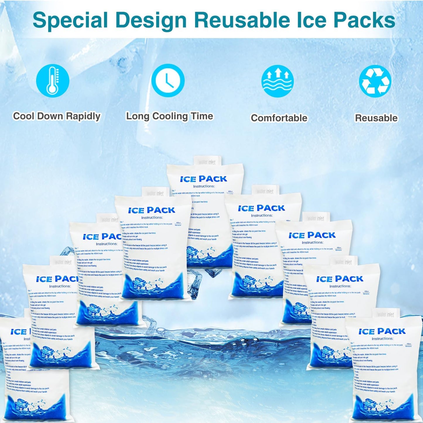 Skiennix 12Pcs Gel Ice Packs - Reusable Cold Packs for Cooling Vests & Injury Relief