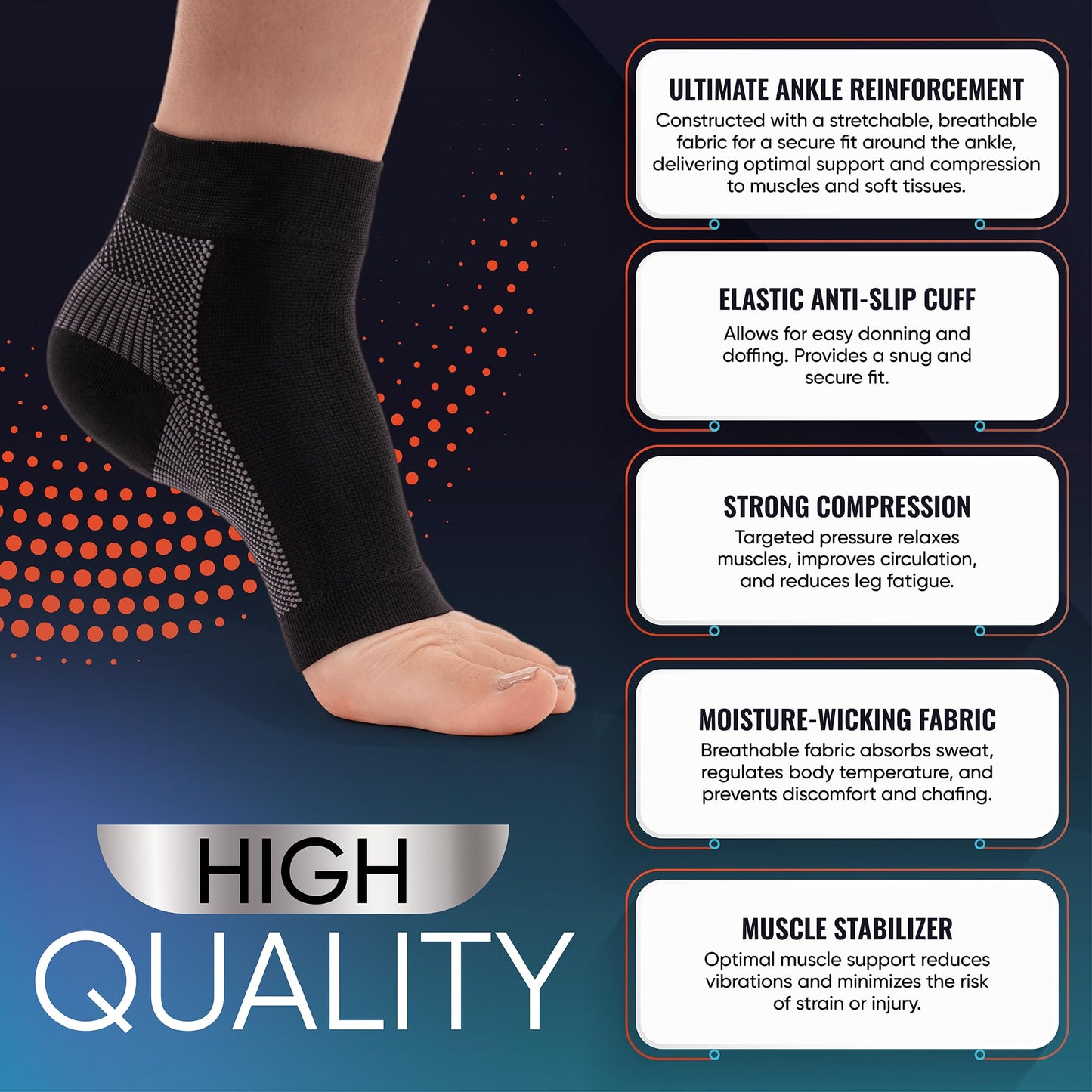PhysFlex Ankle Brace Support - Ankle Compression Socks - Foot Brace for Women & Men - Tendonitis & Arthritis Ankle Brace Sports Running, Plantar Fasciitis Relief & Stabilizing Ankle Wrap