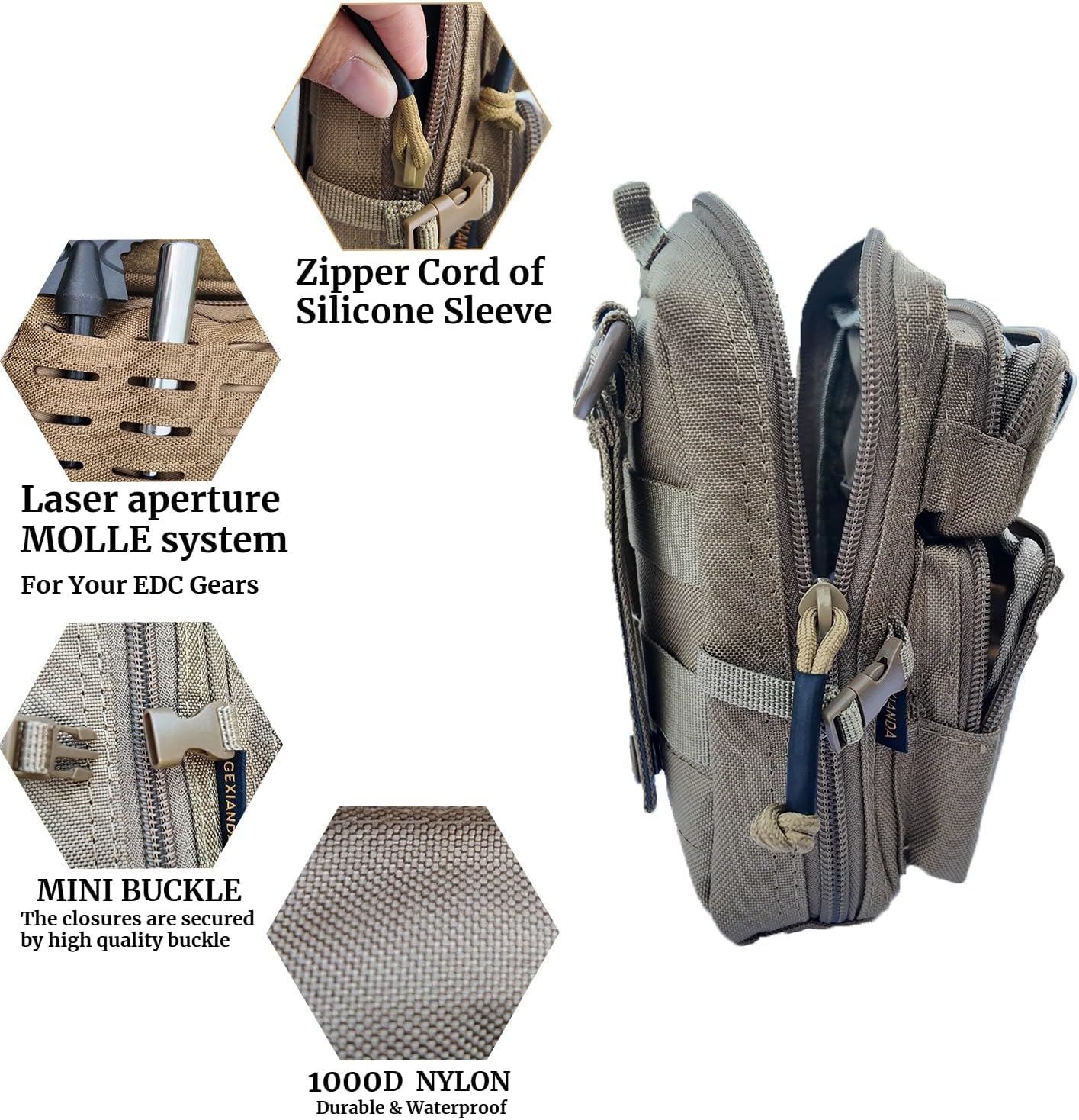 Skiennix Tactical Molle Utility Pouches - 2 Pack Mini EDC Belt Pouches with US Flag Patch