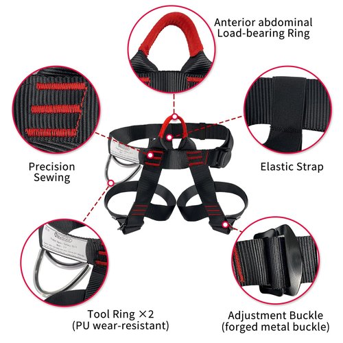 NewDoar Adjustable Thickness Climbing Harness,CE Certification Wider Half Body Harness for Rock Rappelling Fire Rescuing Tree Climbing Gear (Black)