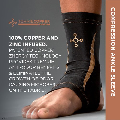 Tommie Copper Ankle Compression Sleeve (L/XL), 15-20 mmHg, 4D Stretch & Non-Slip Fit for Targeted Support, Patented Copper Znergy Fabric, Anti-Odor Benefits, Breathable Design