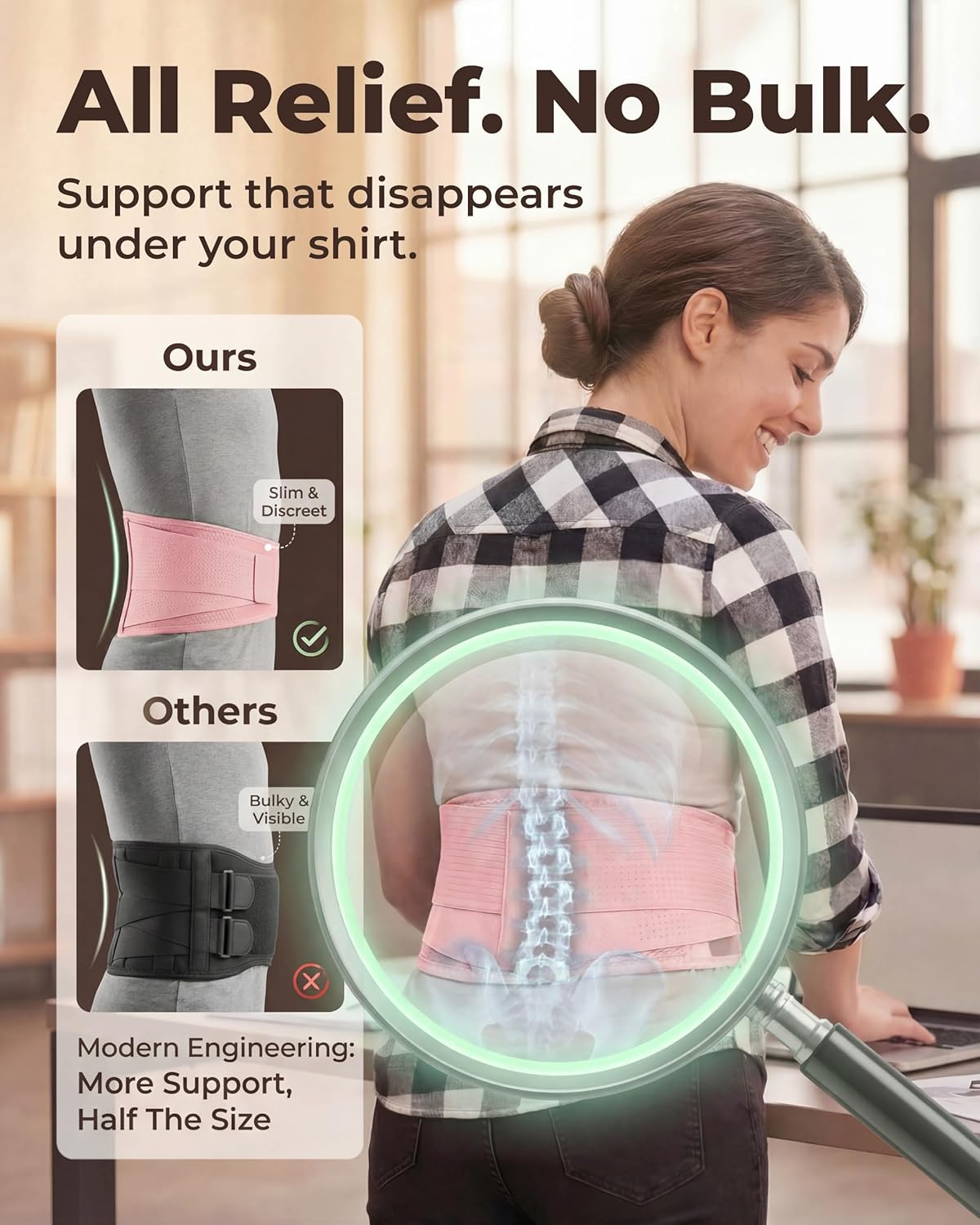 Sparthos Back Support Belt - Instant Relief for Back Pain & Herniated Discs - Breathable Lumbar Brace | Fits 24–31" Waist (Pink-XS)